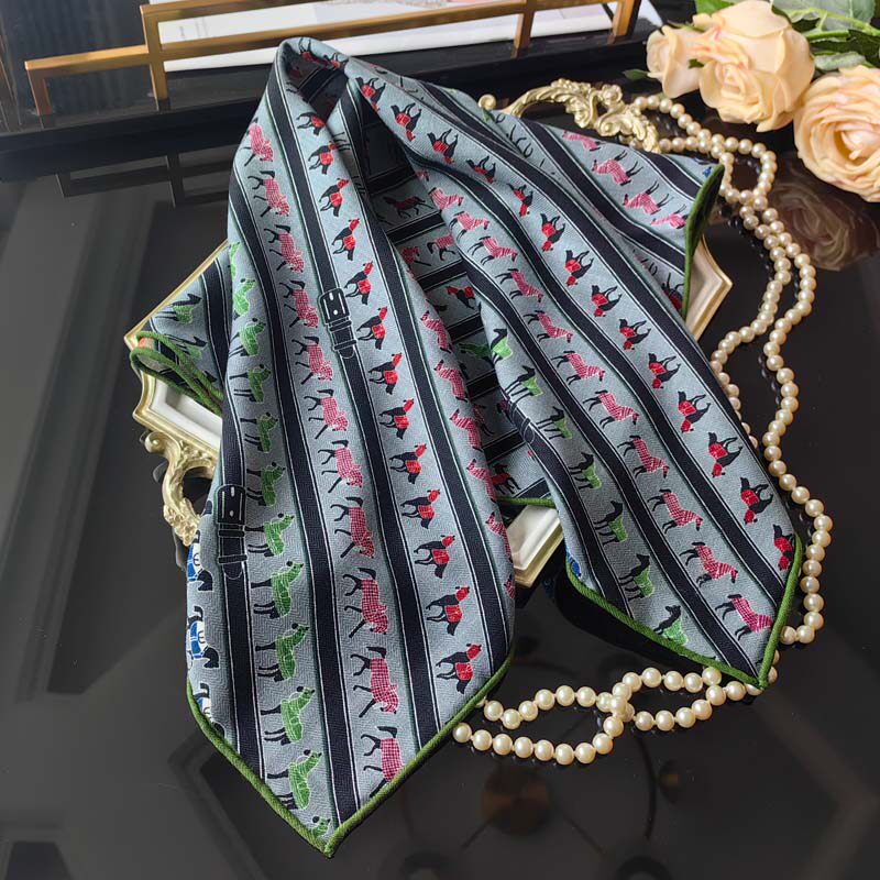 丝巾阁瑕疵 65真丝羊毛丝巾双面新款小马列队围巾小披肩女丝毛