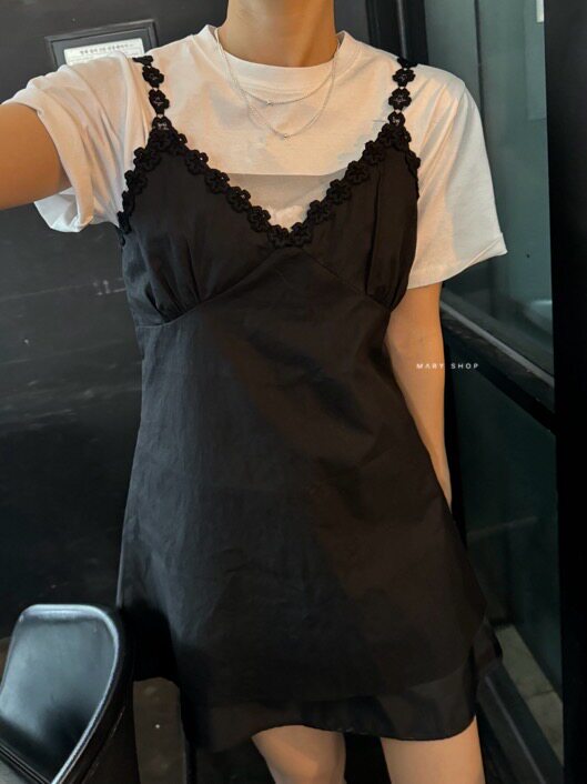 包邮韩国东大门正品 夏季高品质简约百搭纯棉蕾丝吊带连衣裙女2色