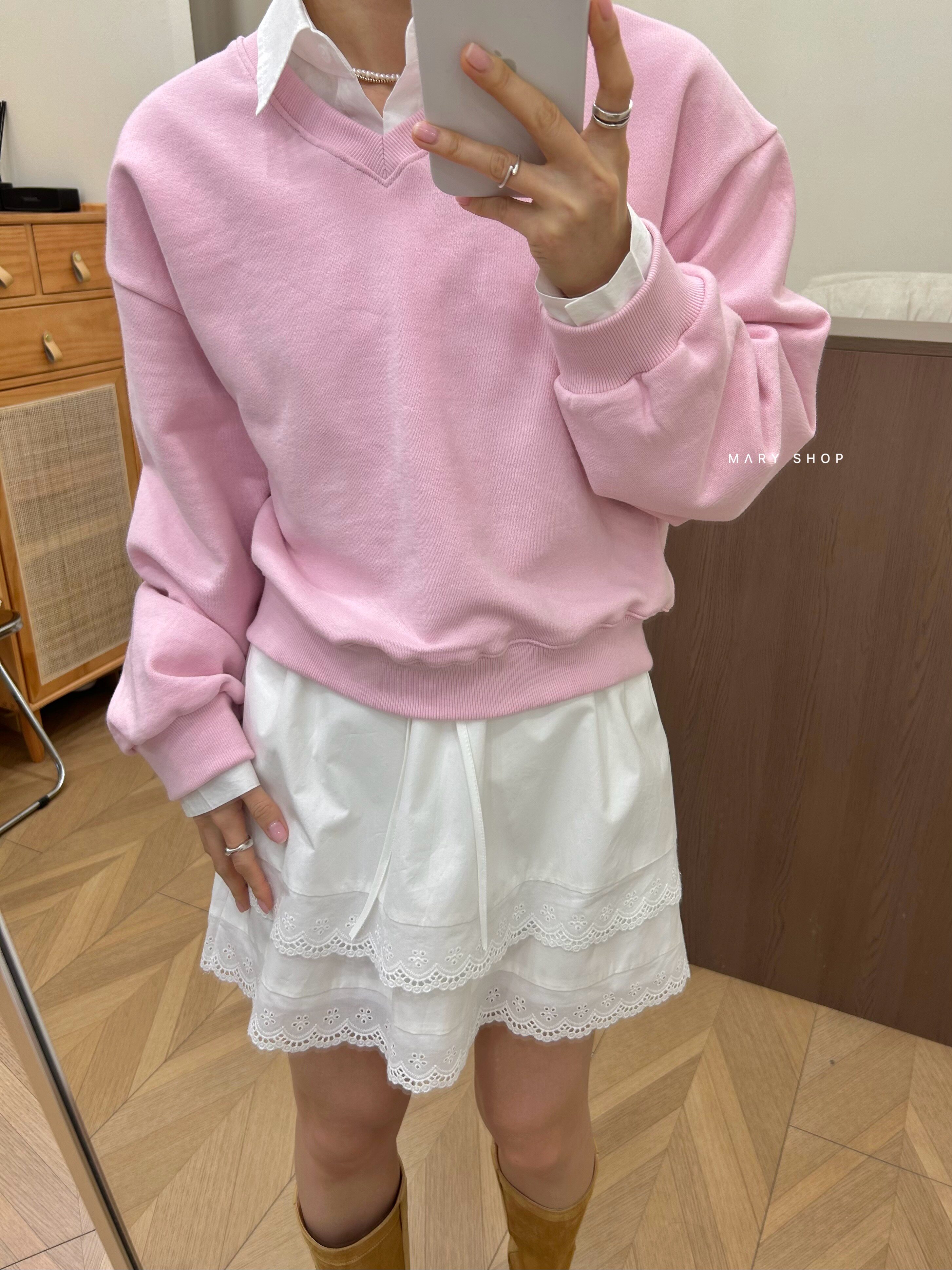 包邮韩国东大门正品 春季简约甜美马卡龙色纯色百搭V领卫衣女 2色