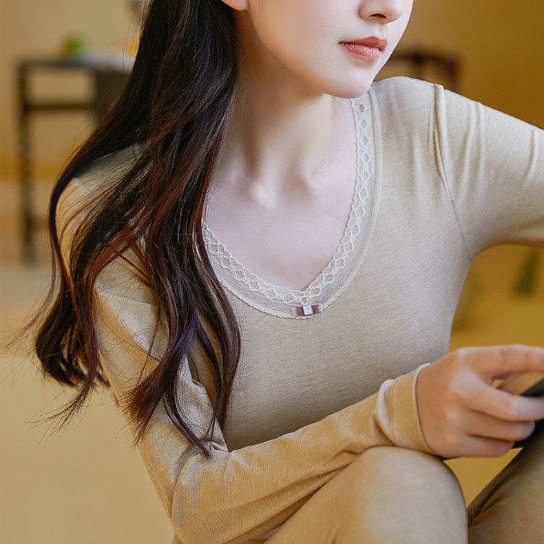 贤露8174女士莫代尔彩纱薄款秋衣修身保暖裤衫套装