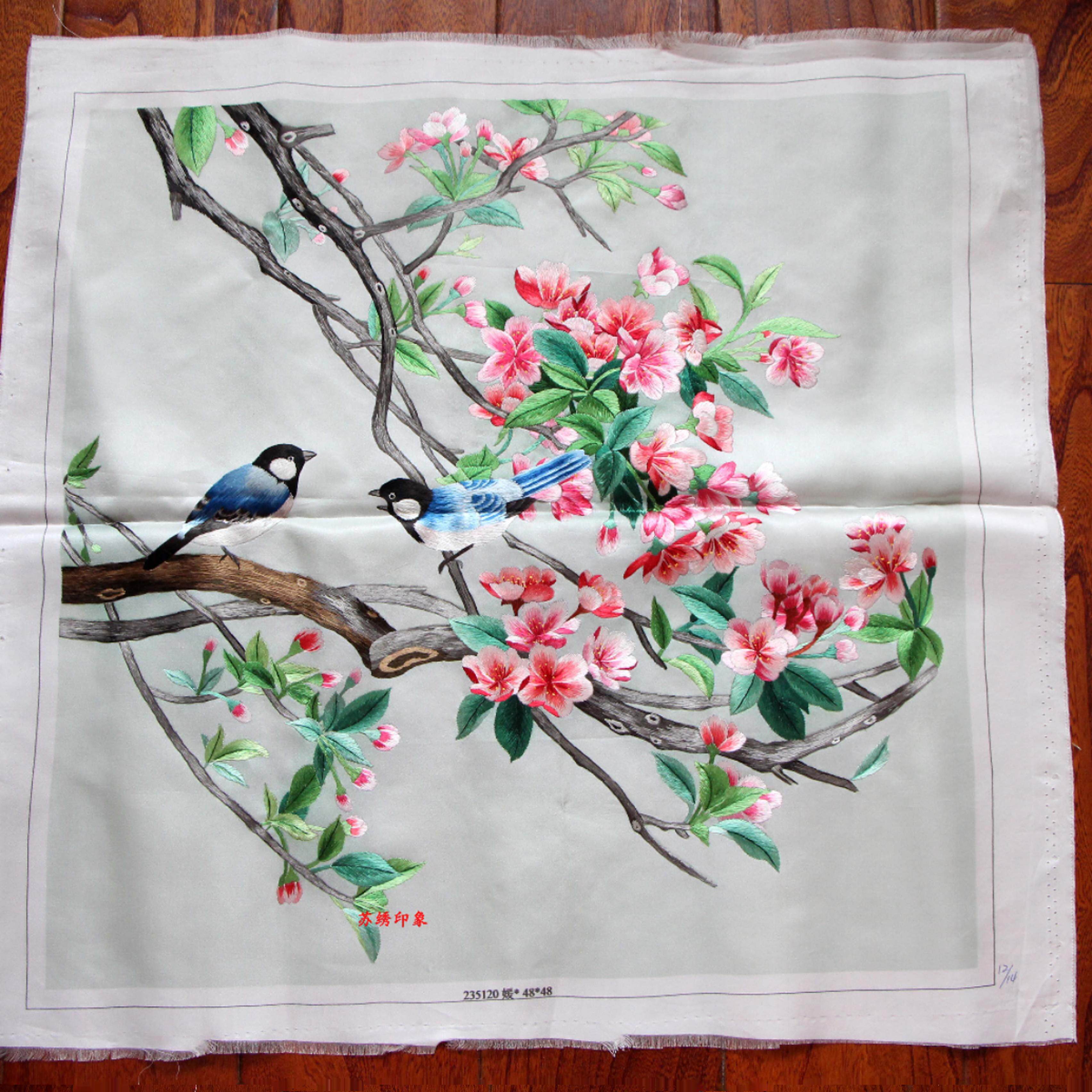 纯手工苏绣单面绣绣片 刺绣装饰 梅花花鸟 50*50 可做衣服抱枕