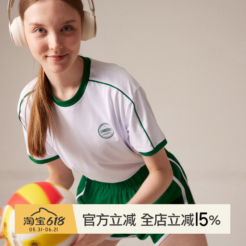 小溪家美式运动短袖女速干宽松休闲学院风上衣跑步健身训练服T恤