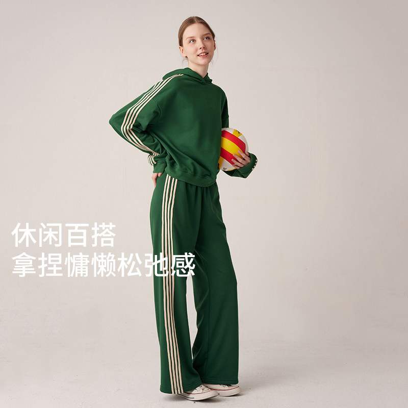 小溪家复古运动卫衣宽松休闲连帽毛圈套头衫美式健身训练长袖套装