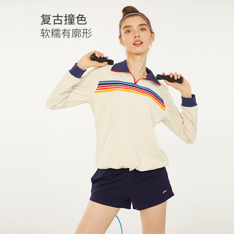 小溪家复古学院风运动宽松休闲卫衣套头瑜伽跑步健身服速干上衣女