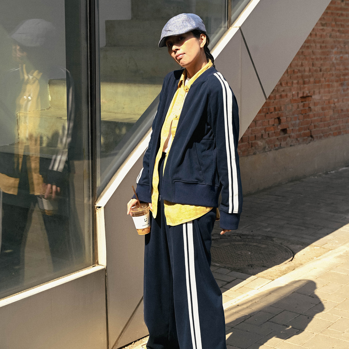 小溪家美式复古运动套装女休闲条纹棒球服直筒裤加绒训练服两件套