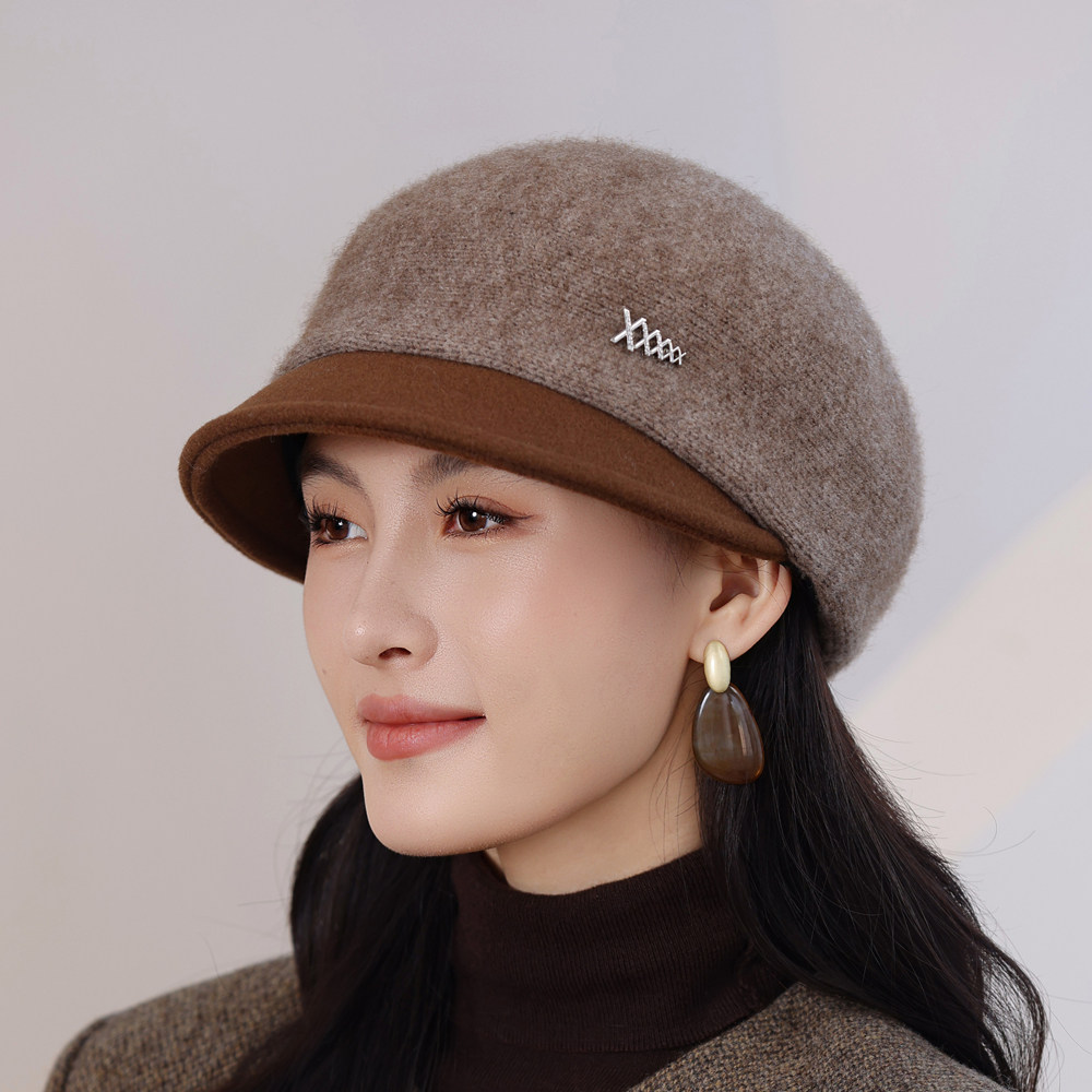 秋冬季保暖鸭舌帽针织帽贝雷帽毛线帽女款帽子新款加厚韩国显脸小
