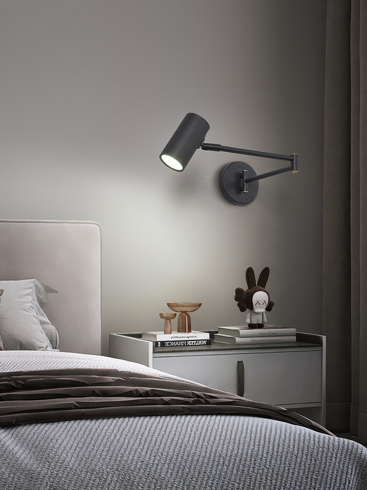 现代简约卧室床头壁灯摇臂长杆书房阅读灯极简设计伸缩折叠护眼灯