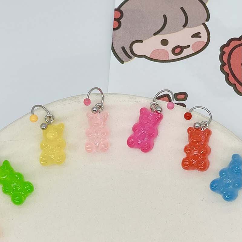 糖果色彩色软糖小熊吊坠半耳圈