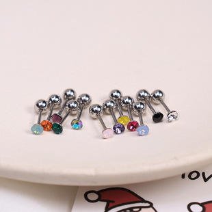 韩国钛钢耳钉简约小巧baby彩色钻石华子耳骨钉螺丝拧扣细针九尾狐