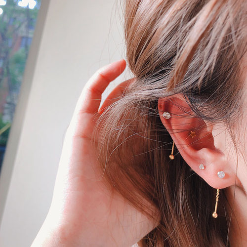 小星星拧螺丝链线金色银色耳钉