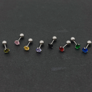 日韩医用钛钢耳钉彩色小钻超闪锆石耳骨钉女不掉色螺丝拧扣不用摘