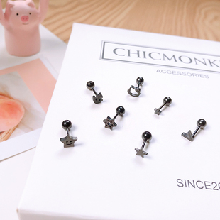 钛钢杆金银黑色小可爱十字架耳骨钉细针软骨钉趣味耳钉老鼠头星星