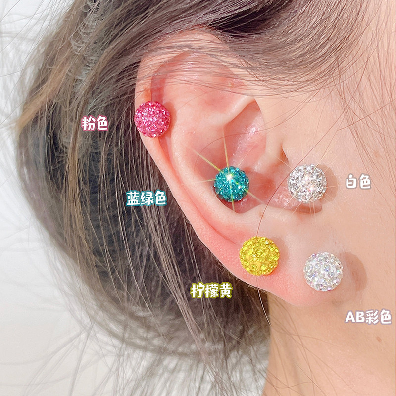 原创钛钢耳骨钉进口捷克钻大只超闪耳蜗钉白色彩色钻球耳钉女夏季,饰品/流行首饰/时尚饰品新,耳钉,淘宝优惠券,粉丝福利购,淘宝优惠卷