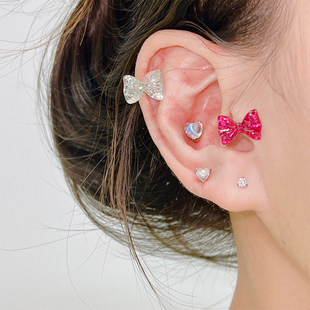 韩国多巴胺闪闪蝴蝶结钛钢耳骨钉亚克力芭比网红同款 耳蜗钉耳钉女