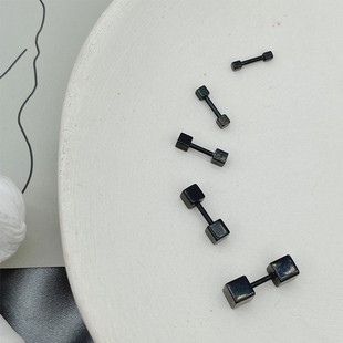 韩国钛钢耳钉方块螺丝杠铃前后两头耳软骨钉女健身运动立体耳钉