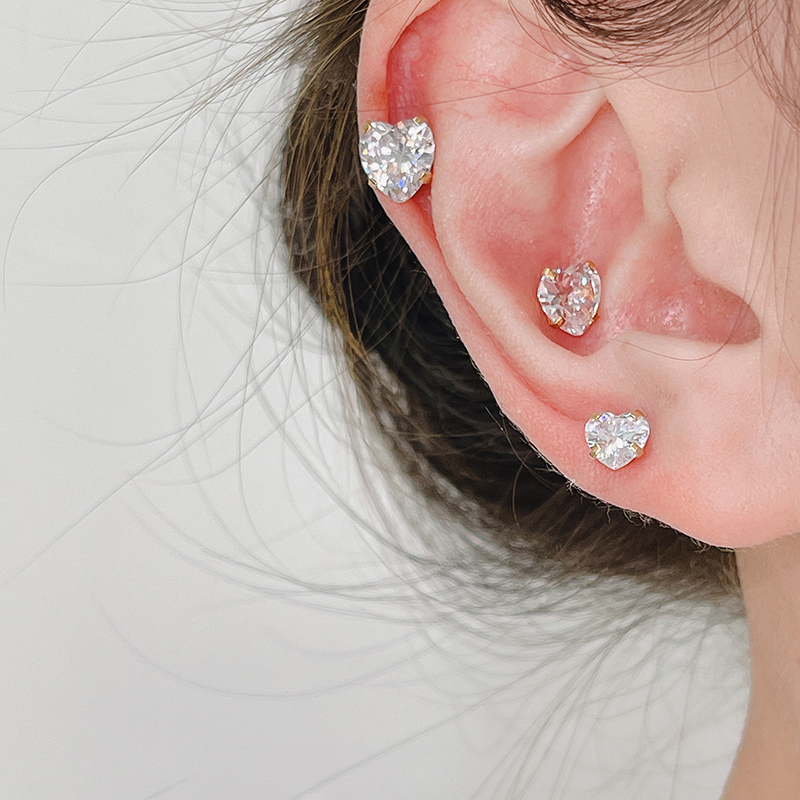 钛钢日韩耳蜗爱心锆石