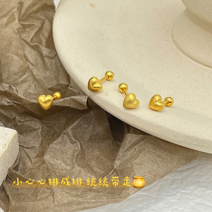 s925纯银爱心豆豆高克重精致小爱心金豆拧螺丝耳骨钉耳钉养耳洞