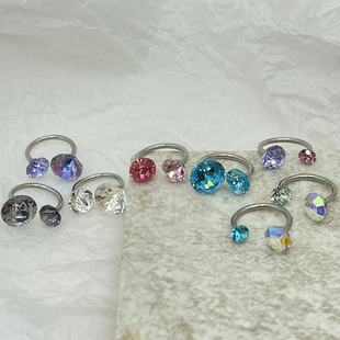 钛钢1.2mm内螺纹马蹄华子超闪U型耳蜗耳圈耳骨环彩色水晶C型耳圈