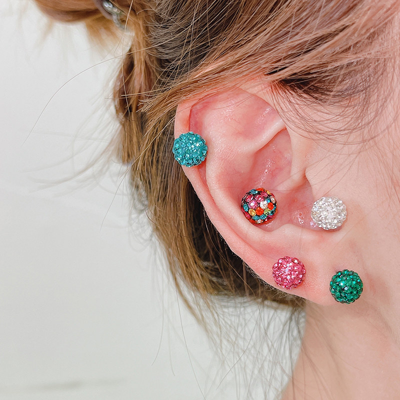 原创钛钢耳骨钉进口捷克钻大只超闪耳蜗钉白色彩色钻球耳钉女夏季