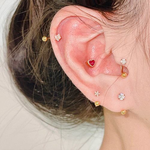 简约钛钢镶嵌闪钻U型螺丝耳圈