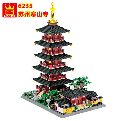 万格苏州寒山寺拼装小颗粒积木