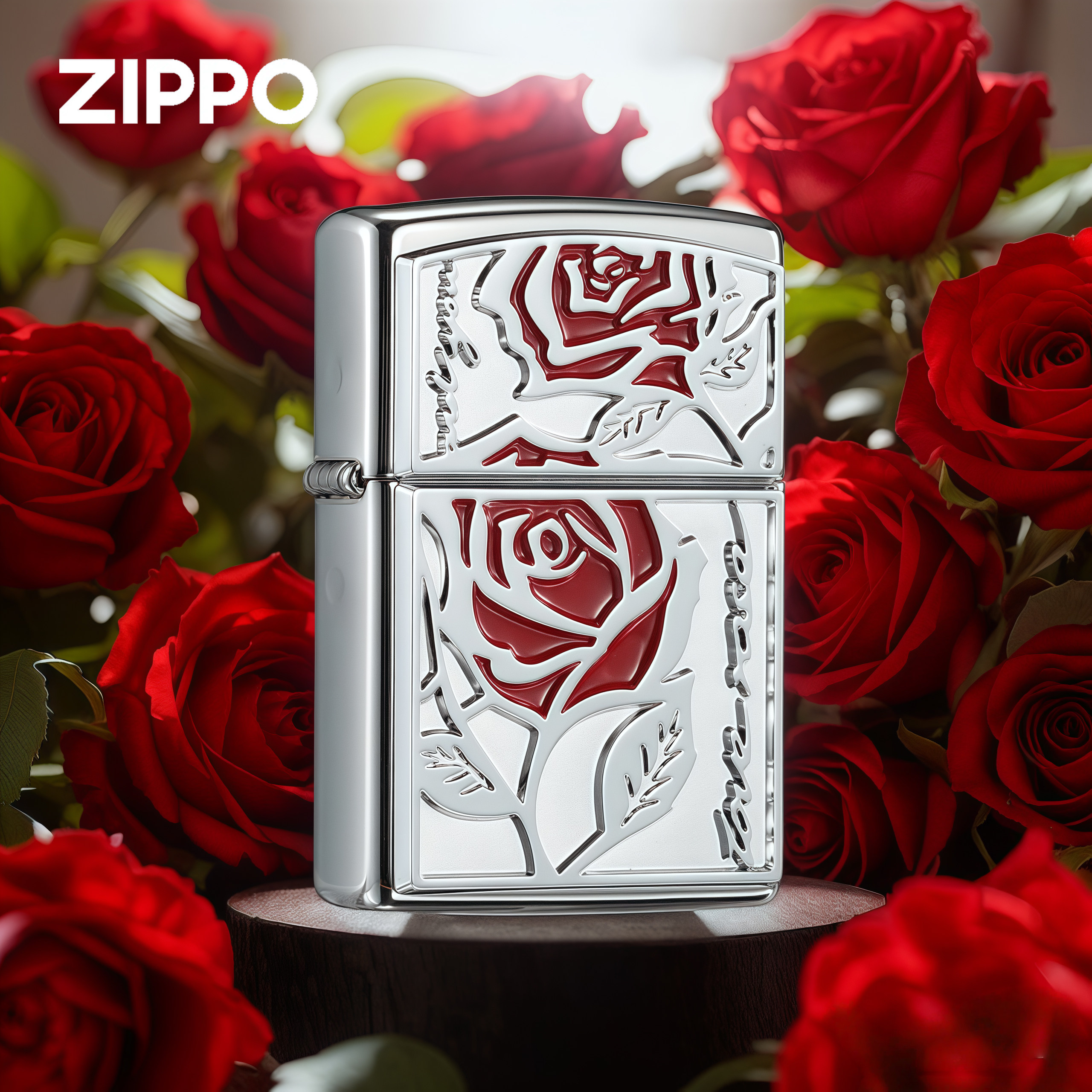 zippo打火机旗舰店官方正品贴章玫瑰予你煤油防风送男友高档礼物
