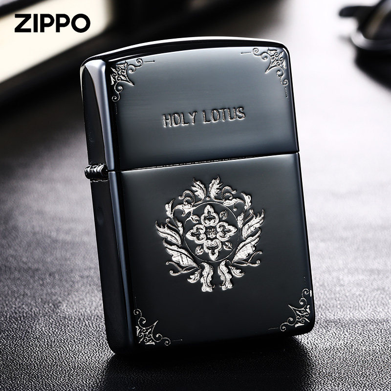 zippo打火机黑钛盛莲花限量版男士收藏送礼官方正品煤油防风正版