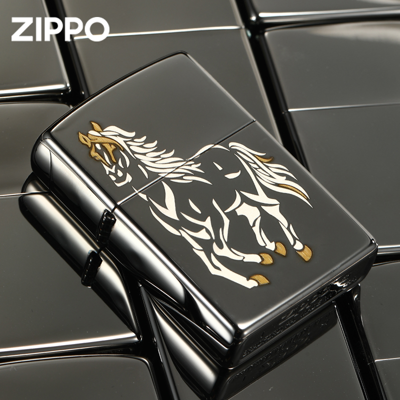zippo打火机正品经典黑冰骏马28645官方原装正版送礼定制煤油防风