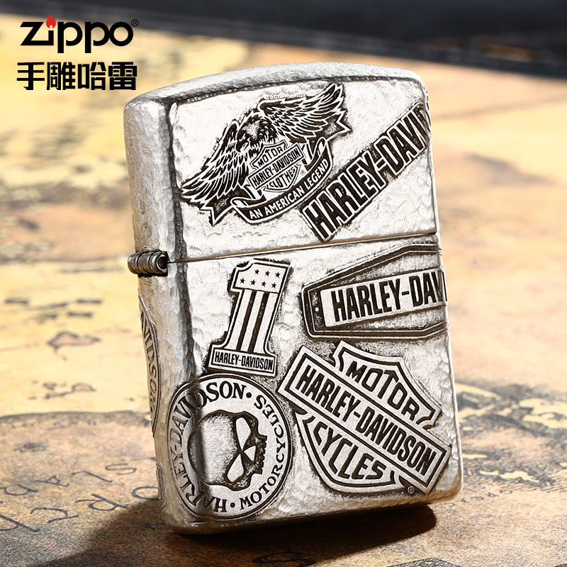 美国原装zippo打火机哈雷纯银
