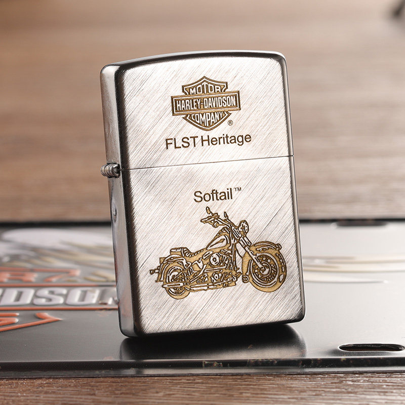 ZIPPO正版拉丝深雕哈雷摩托