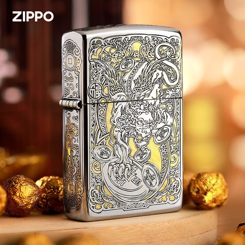 zippo打火机 深雕招财貔貅正品官方煤油防风外壳送男友礼物正版