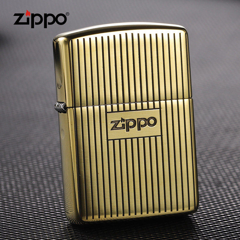 zippo打火机正版黄铜盔甲经典竖纹标煤油防风商务定制外壳正品
