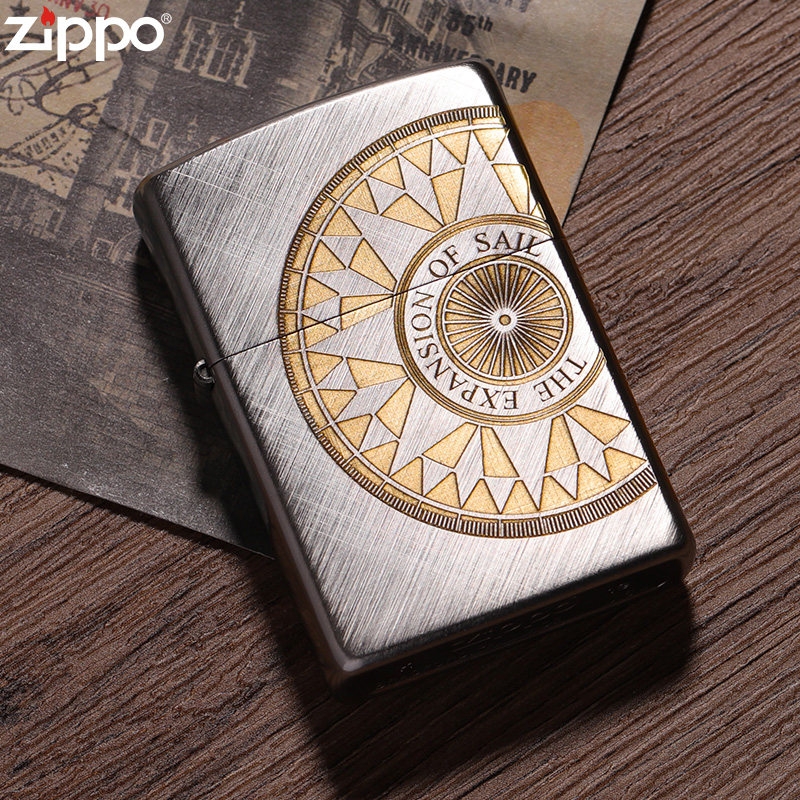 zippo打火机正品 拉丝斜纹爱情双面罗盘煤油防风送男友生日礼物