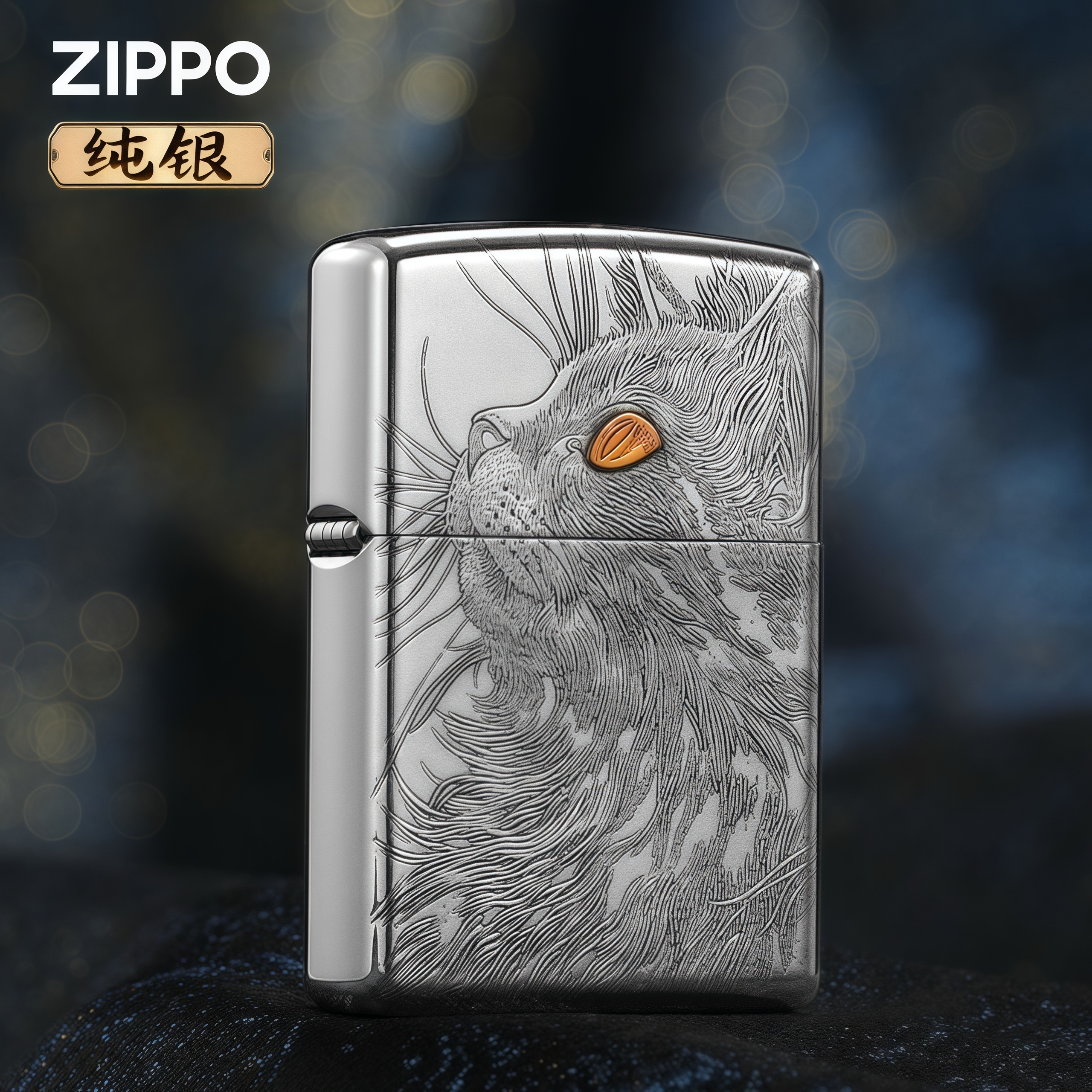 999纯银zippo官方正品打火机重盔甲浮雕猫咪万睡煤油男礼物限定版
