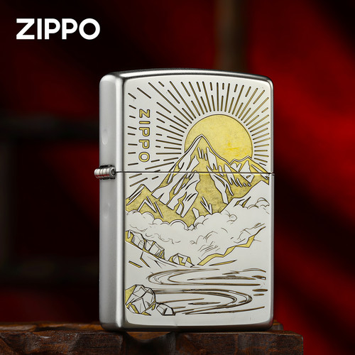 zippo正品打火机205磨砂精雕日照金山送男友礼物煤油防风刻字官方