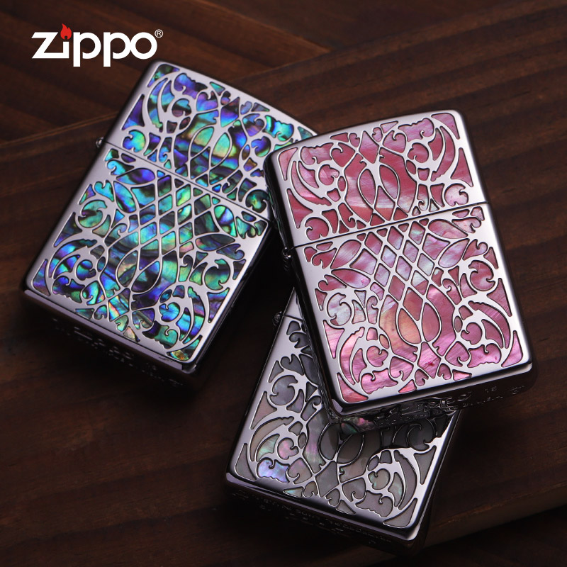 zippo打火机正品阿拉伯花纹彩色贝壳镶嵌zppo男士火机送男友礼物