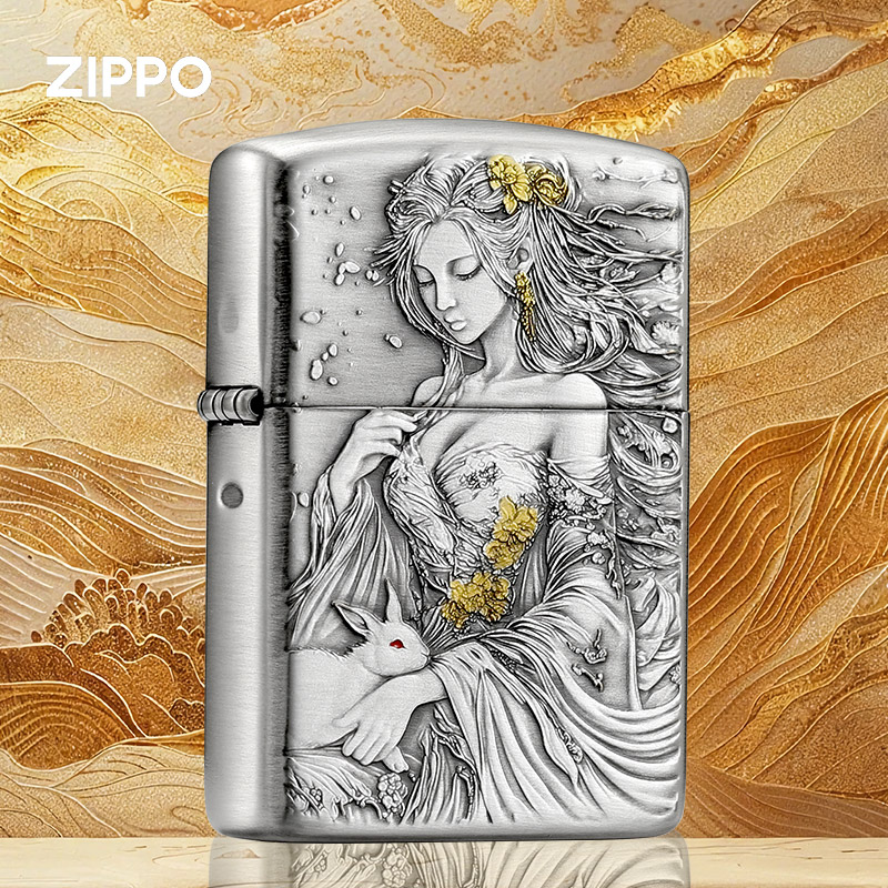 zippo打火机浮雕娇娥玉兔官方旗舰正品防风煤油七夕男友礼物外壳