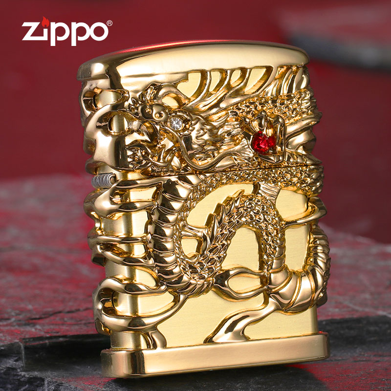zippo打火机正版镀金重盔甲天龙芝宝防风煤油收藏送礼官方旗舰店
