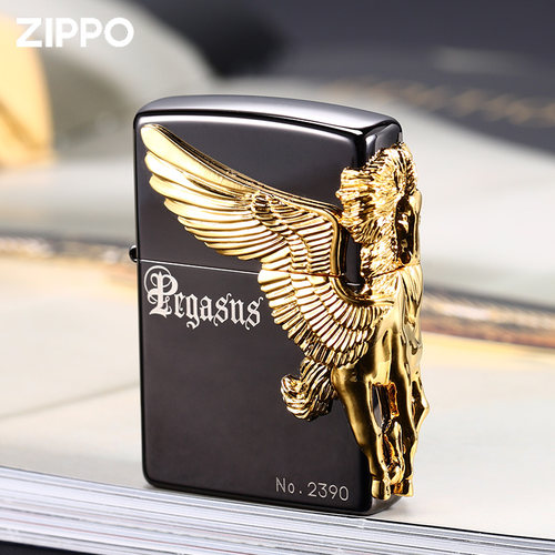 官方ZIPPO打火机黑冰镀金骏马