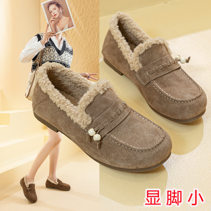 棉鞋女冬季加绒乐福鞋显脚小4042