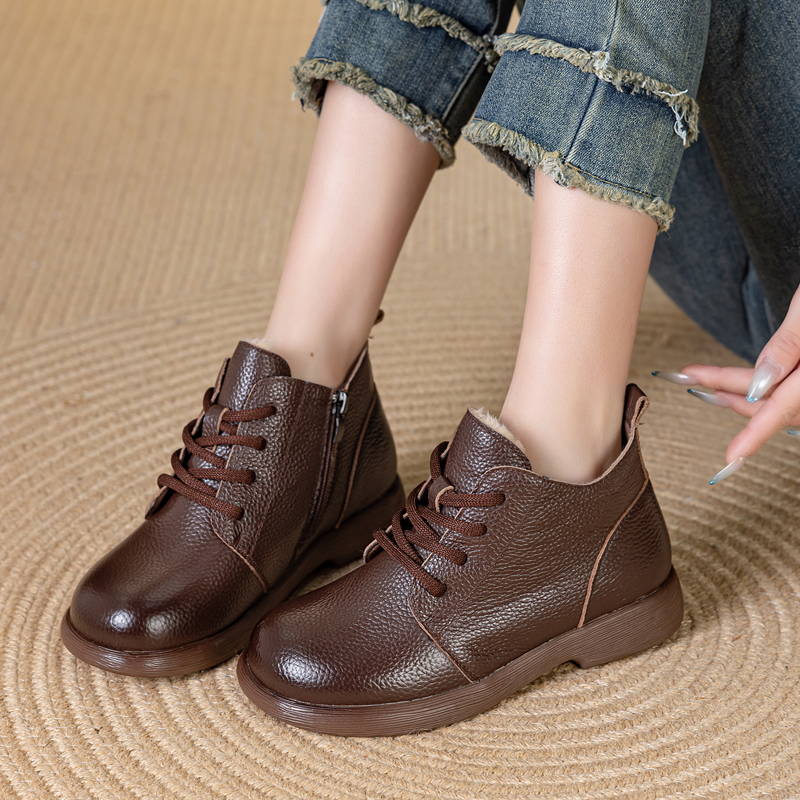 真皮短靴2025新款冬季加绒头层牛皮平底马丁靴大码女靴41到43软底,女鞋,马丁靴,淘宝优惠券,粉丝福利购,淘宝优惠卷