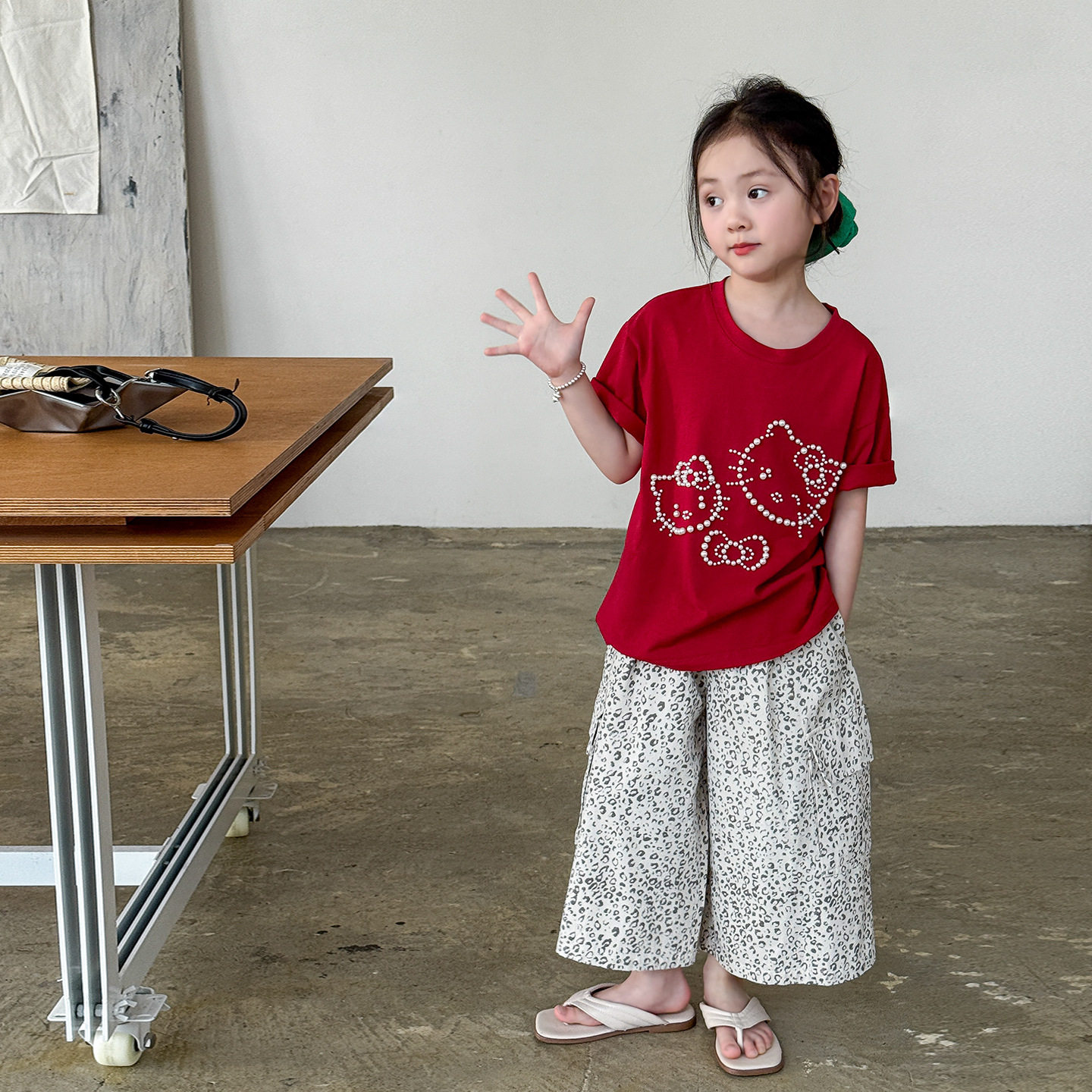 亲子！（6.16新款包邮，大童）女童2025夏款t恤套装卡通猫上