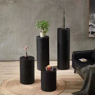 碳化实木圆形木墩产品展示台时装展示架玄关根雕花架模特手办地台