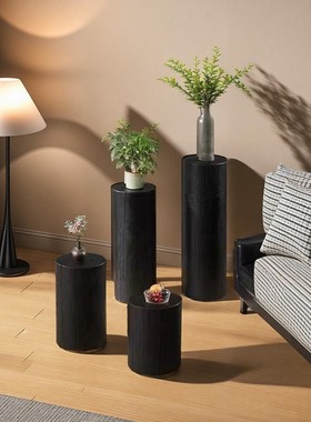 碳化实木圆木墩地台展示台展示架陈列架底座鱼缸增高玄关落地底座