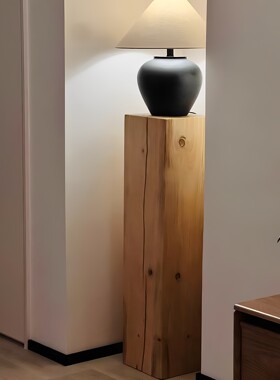 侘寂风木墩方形花架沙发边几矮凳