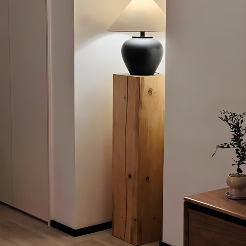 侘寂风木墩方形花架沙发边几矮凳