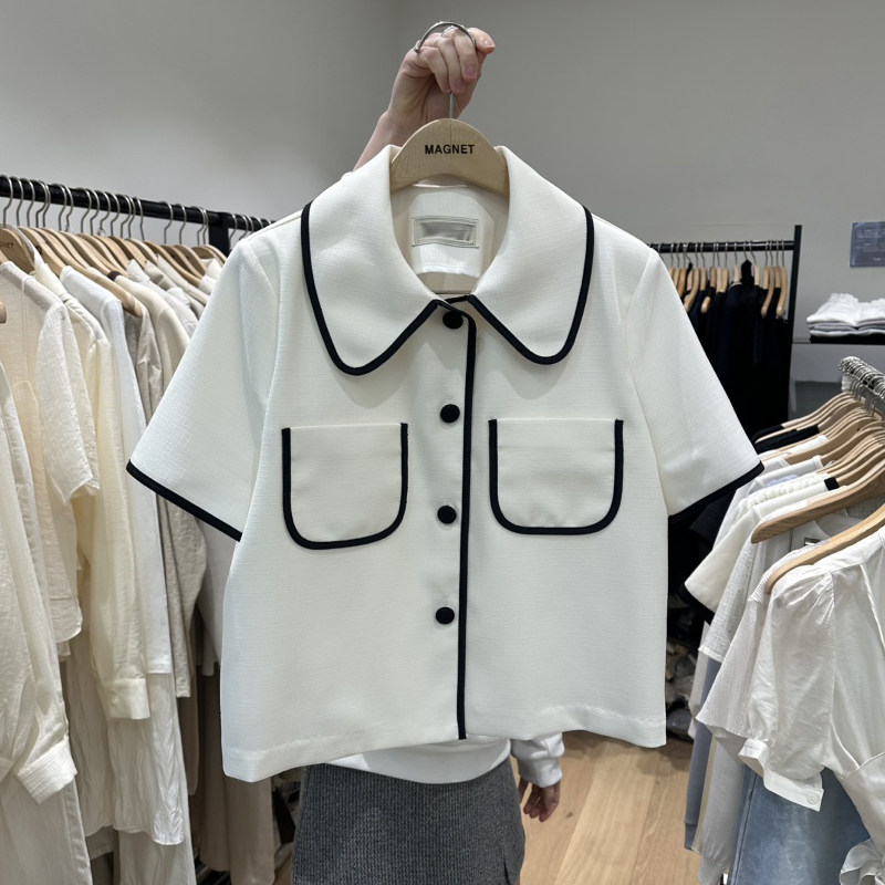 2026夏季新款韩版宽松短袖拼接薄款西装外套女时尚高级感西服上衣