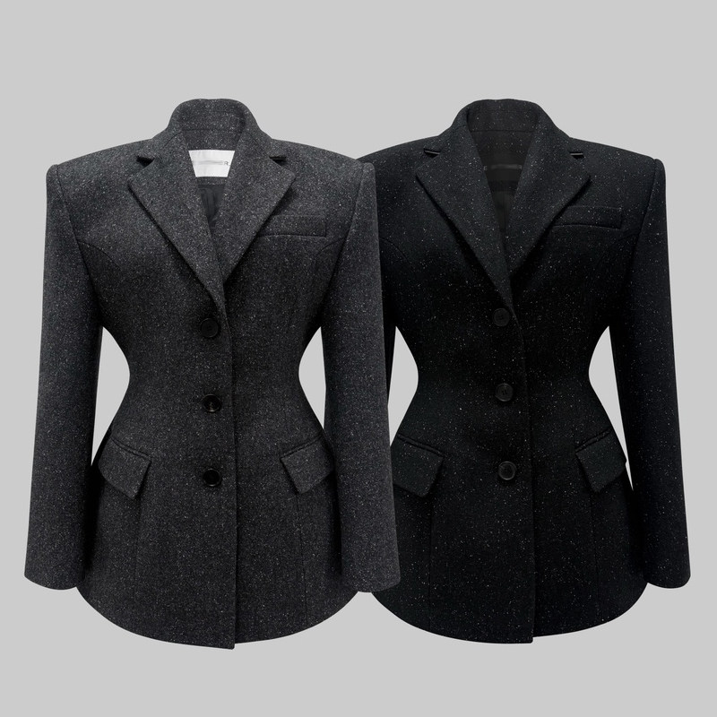 高级感毛呢西装外套女冬新款加厚韩版小个子沙漏收腰气质呢子大衣