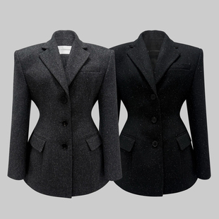高级感毛呢西装外套女冬新款加厚韩版小个子沙漏收腰气质呢子大衣
