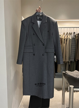 中长款西装外套女2025春秋款韩版时尚宽松双排扣高级感小西服风衣